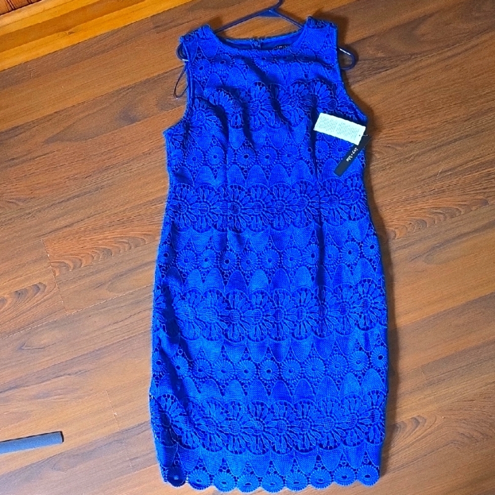 Blue Sleeveless Crew Neck Sheath Mini Dress